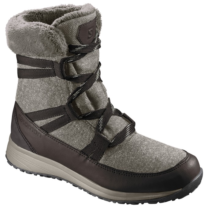 Bottes Hiver Salomon Femme Grise / Chocolat - Salomon HEIKA CS WP - France (0948-ZIWDT)